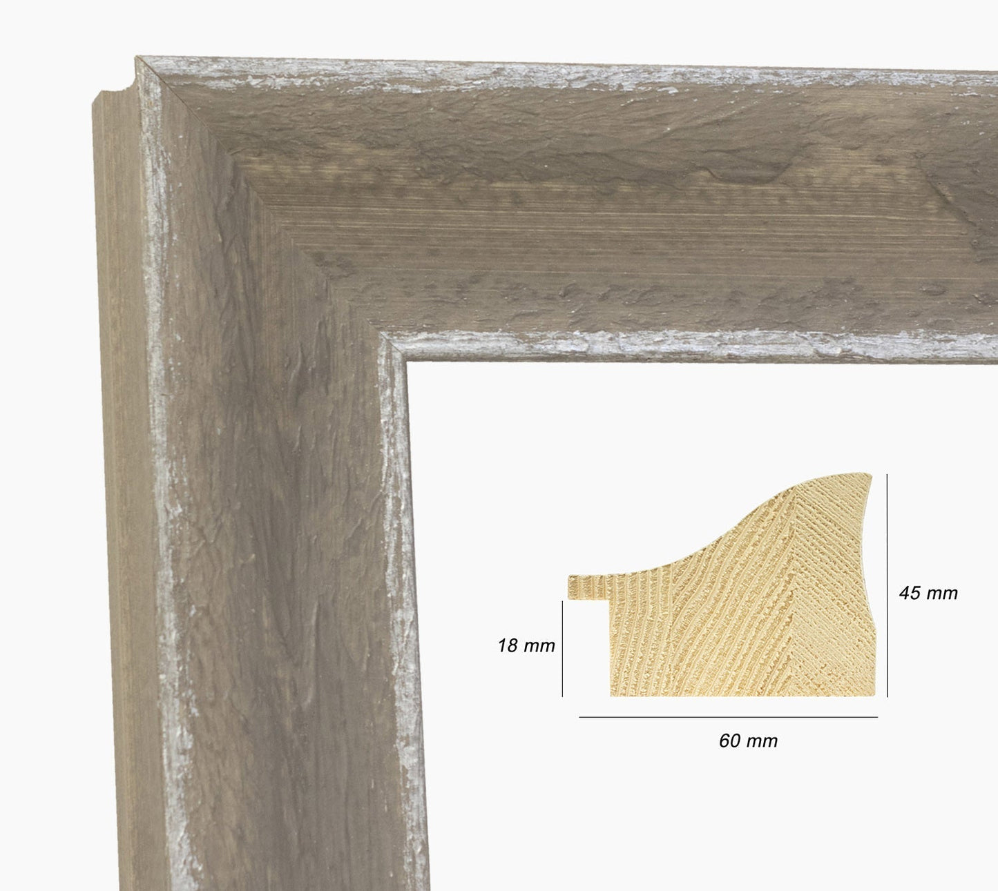 345.454 cadre en bois gris avec argent mesure de profil 60x45 mm Lombarda cornici S.n.c.
