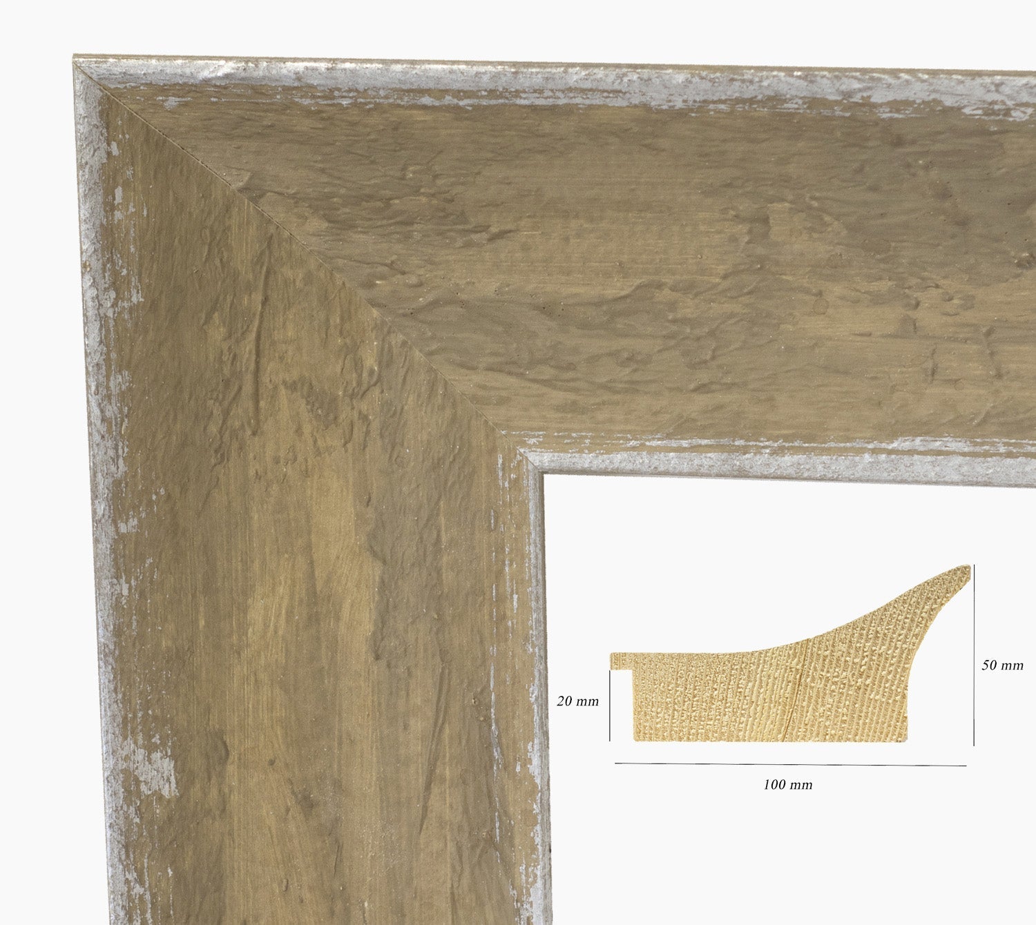 449.451 cornice in legno sabbia e argento misura profilo 100x50 mm