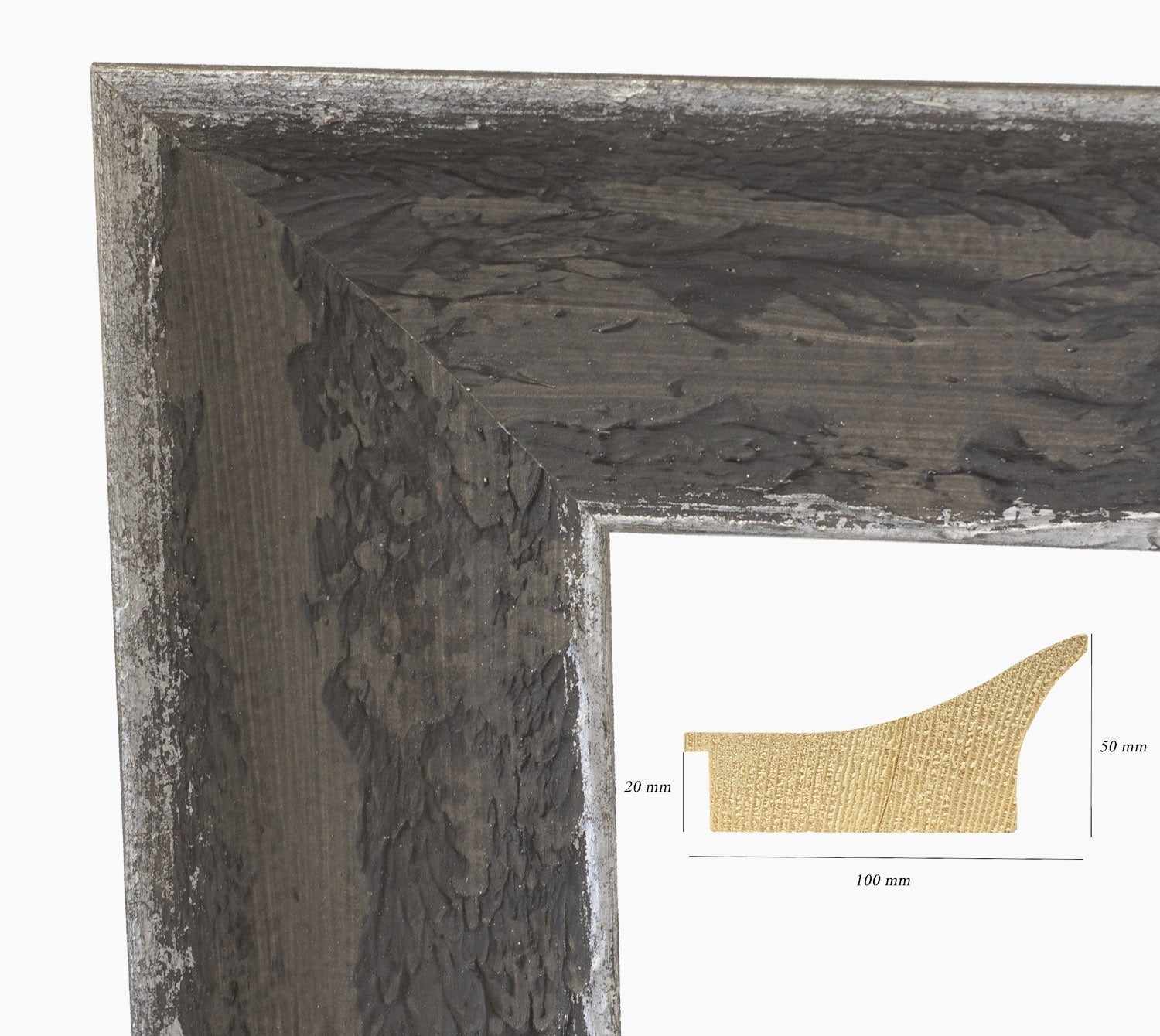 449.455 cornice in legno antracite con argento misura profilo 100x50 mm