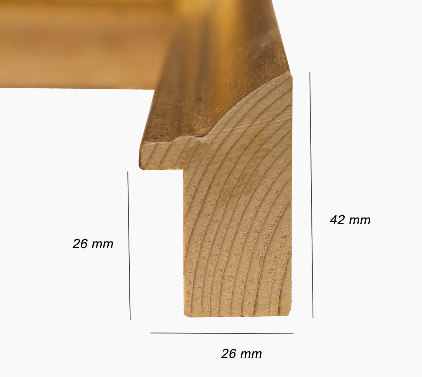 226.010 cadre en bois à la feuille d'or. mesure de profil 42x26 mm Lombarda cornici