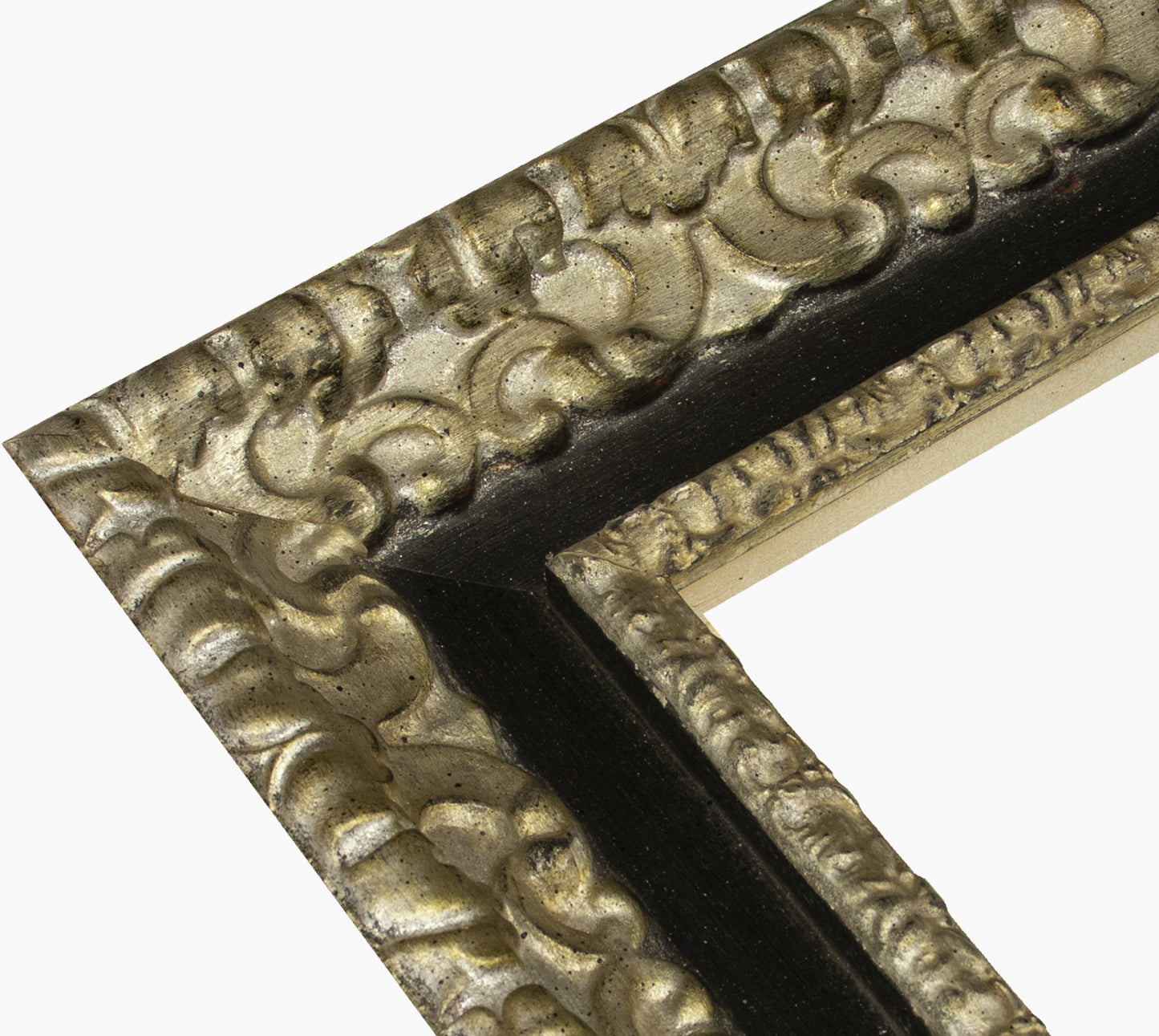 4480.602 cornice in legno foglia argento gola nera misura profilo 80x50 mm
