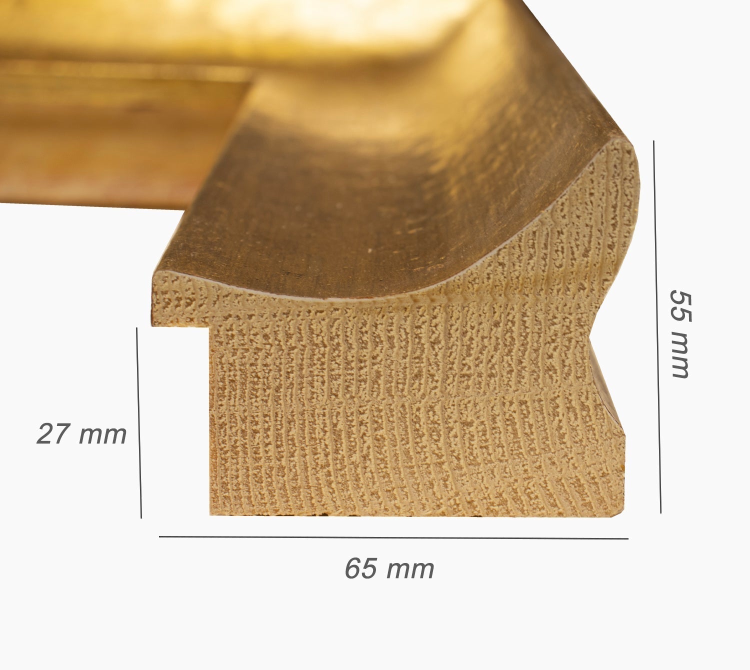 444.010 cadre en bois à la feuille d'or mesure de profil 65x55 mm Lombarda cornici S.n.c.
