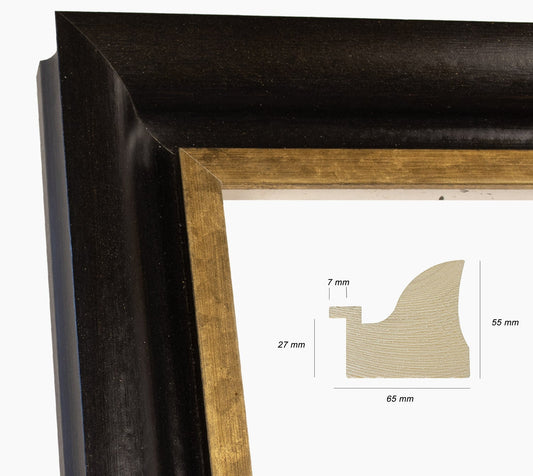 445.601 cadre en bois noire à cire avec fil d'or mesure de profil 65x55 mm Lombarda cornici S.n.c.