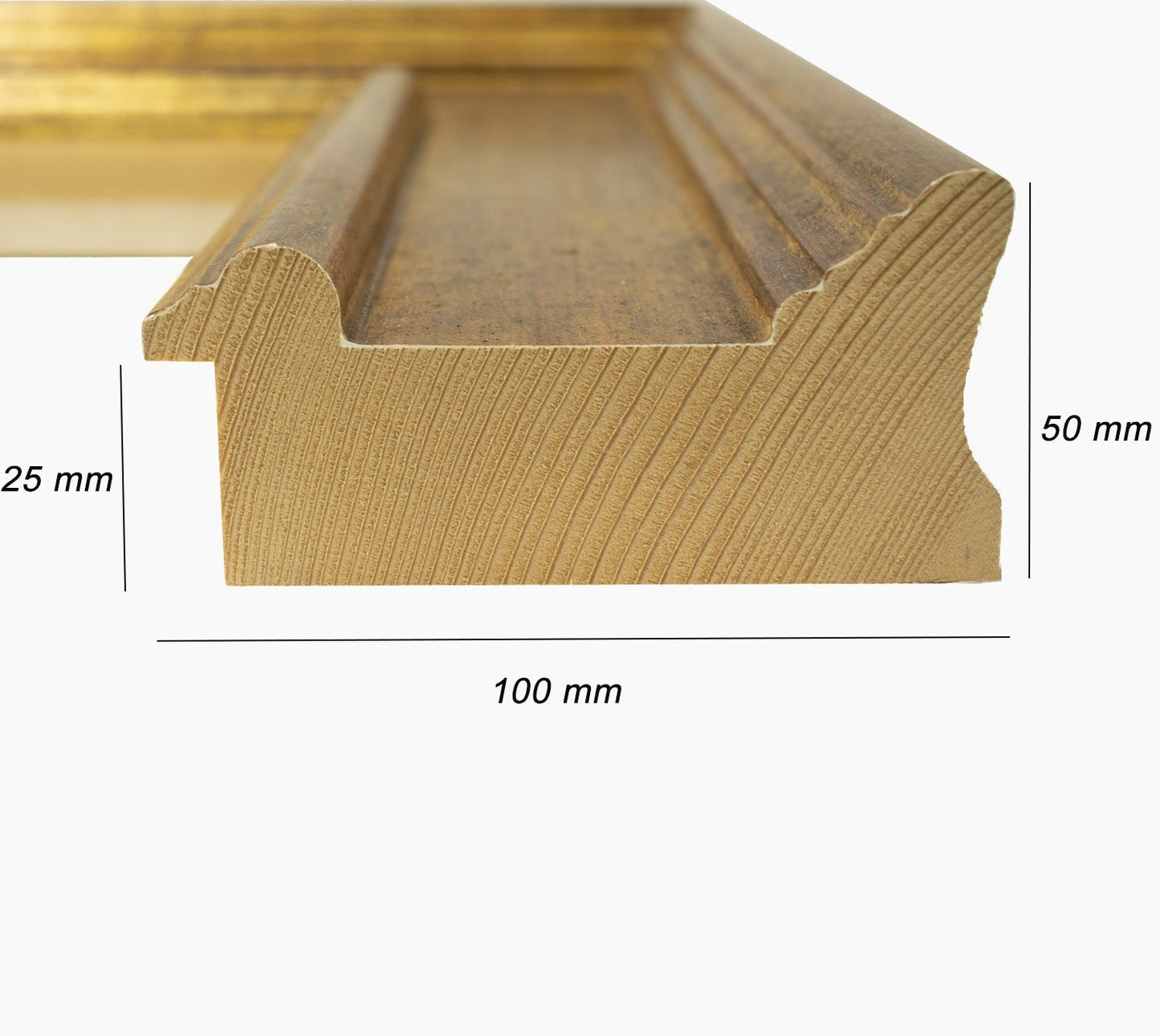 740.230 cadre en bois à la feuille d'or antique mesure de profil 100x50 mm Lombarda cornici S.n.c.